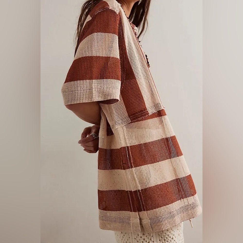 NWOT We The Free Del Mar Cabana Shirt in Brown Combo - Picture 4 of 11